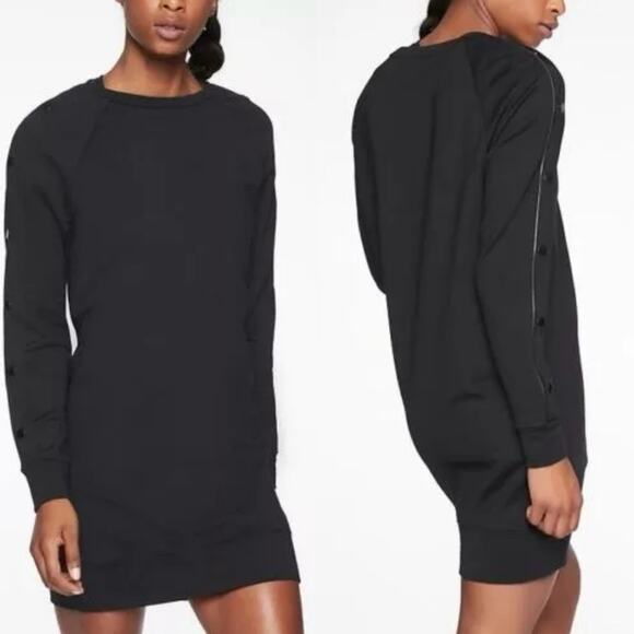 Athleta Dresses & Skirts - Athleta Snappy Sweatshirt Long Sleeve Mini Dress Black Size S Athleisure Sporty